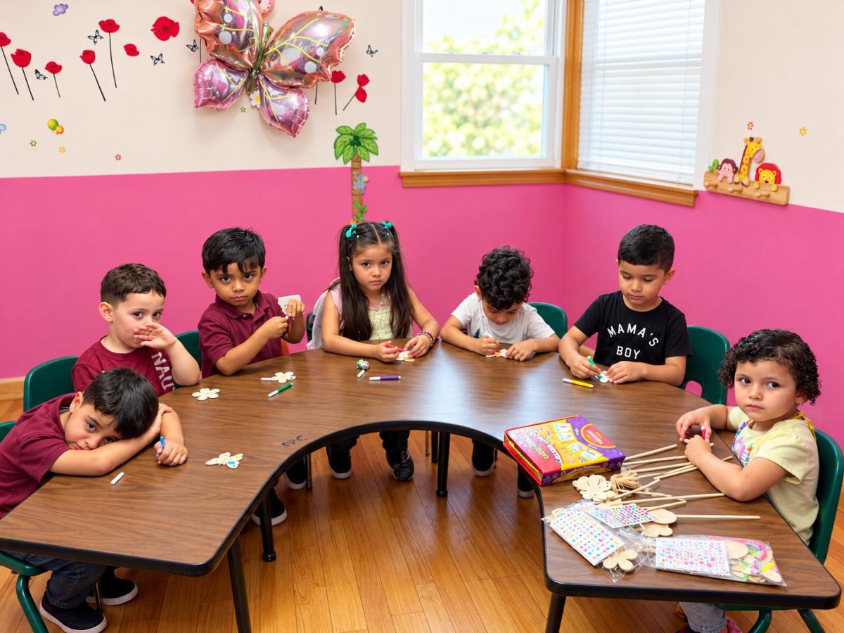 Children at the Baraem An-Noor butterfly craft table
